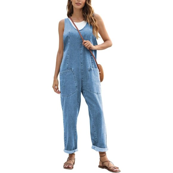 GREAIDEA High Roller Denim Jumpsuits for Women Casual Sleeveless Loose Baggy - Picture 3 of 9